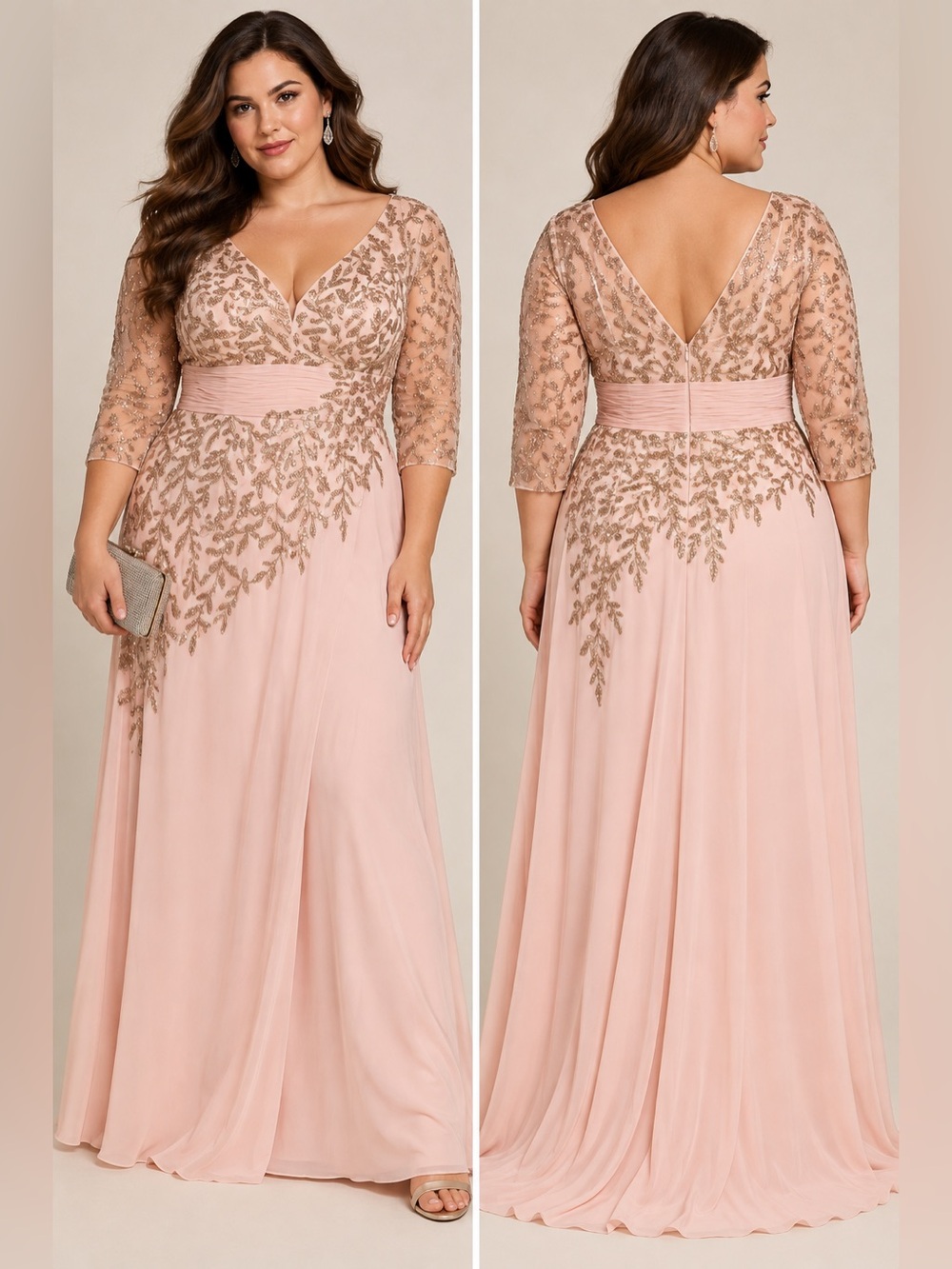 Cameron Blake Blush Gold Embellished Plus Size Formal Gown 20W